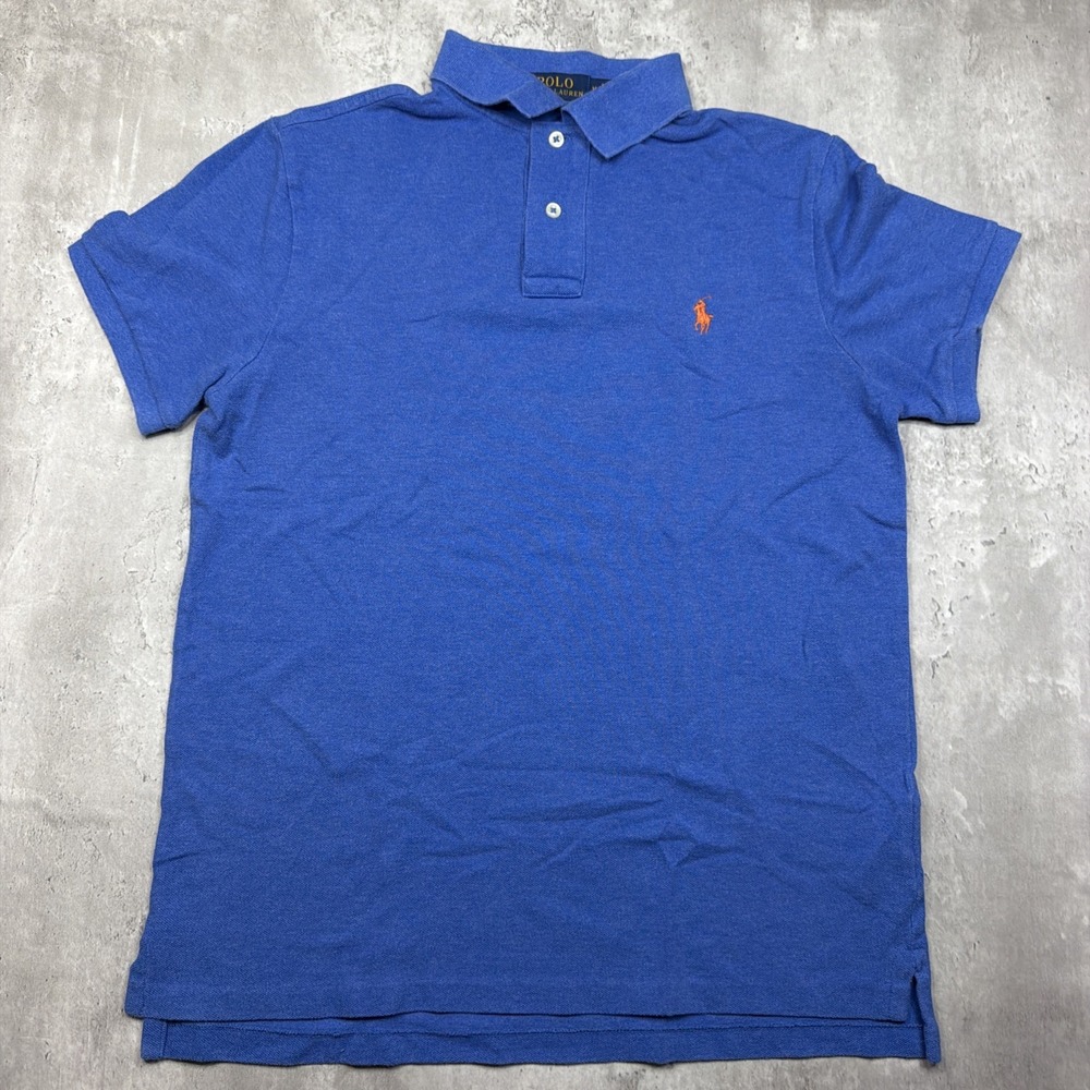 Polo Ralph Lauren Polo Shirt Mens Medium Blue Orange Pony Golf Preppy Slim Fit